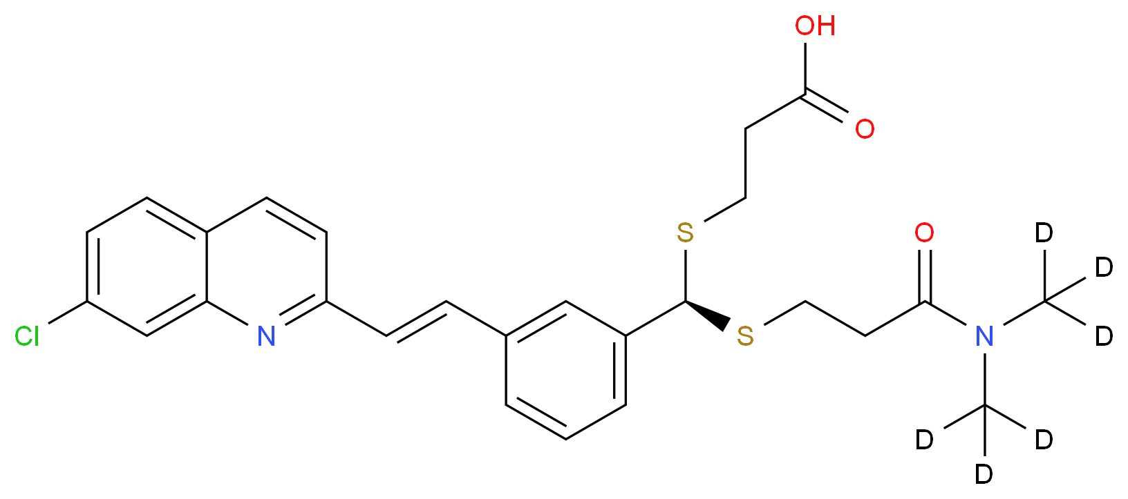 3-{[(R)-({2-[bis(<sup>2</sup>H<sub>3</sub>)methylcarbamoyl]ethyl}sulfanyl)({3-[(E)-2-(7-chloroquinolin-2-yl)ethenyl]phenyl})methyl]sulfanyl}propanoic acid_分子结构_CAS_153698-86-3