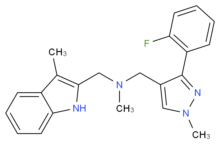 1-[3-(2-fluorophenyl)-1-methyl-1H-pyrazol-4-yl]-N-methyl-N-[(3-methyl-1H-indol-2-yl)methyl]methanamine_分子结构_CAS_)