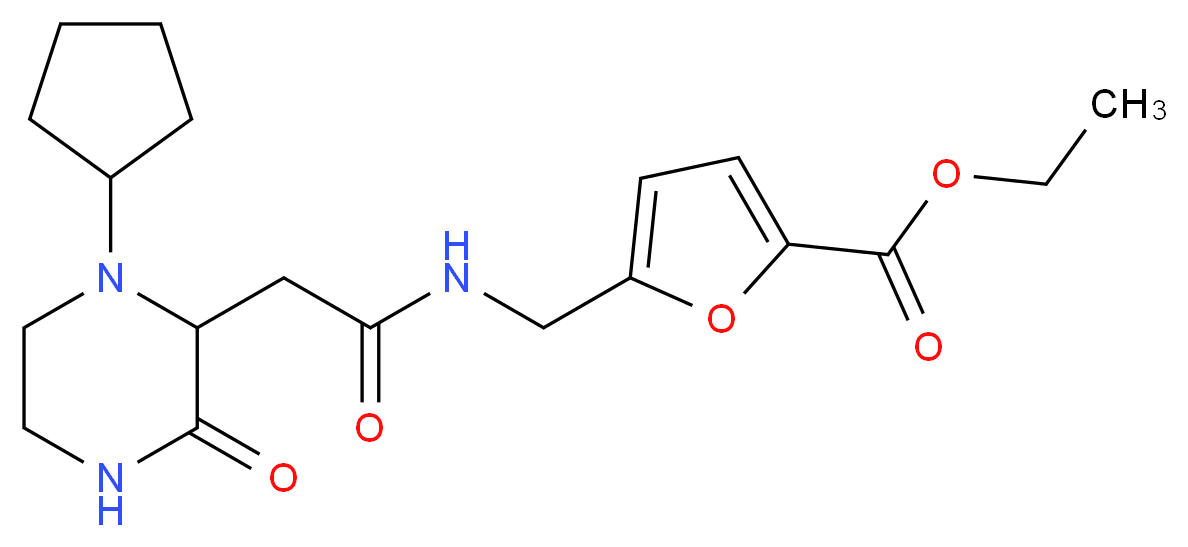 ethyl 5-({[(1-cyclopentyl-3-oxo-2-piperazinyl)acetyl]amino}methyl)-2-furoate_分子结构_CAS_)