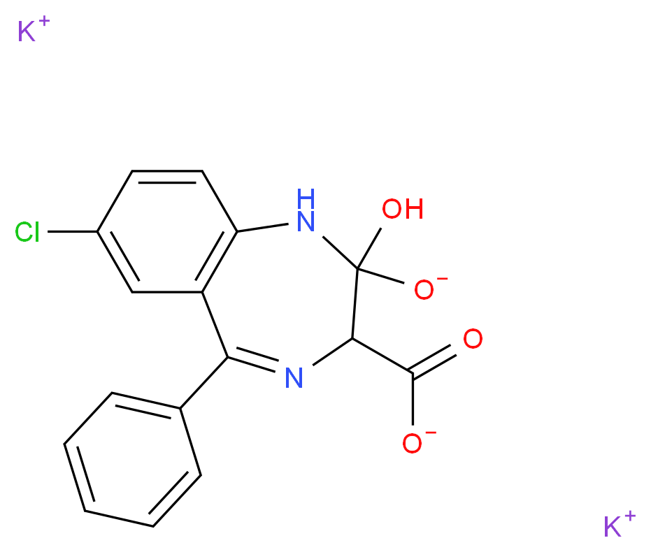 dipotassium 7-chloro-2-hydroxy-2-oxido-5-phenyl-2,3-dihydro-1H-1,4-benzodiazepine-3-carboxylate_分子结构_CAS_57109-90-7