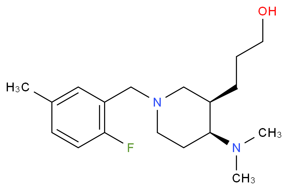 3-[(3R*,4S*)-4-(dimethylamino)-1-(2-fluoro-5-methylbenzyl)piperidin-3-yl]propan-1-ol_分子结构_CAS_)