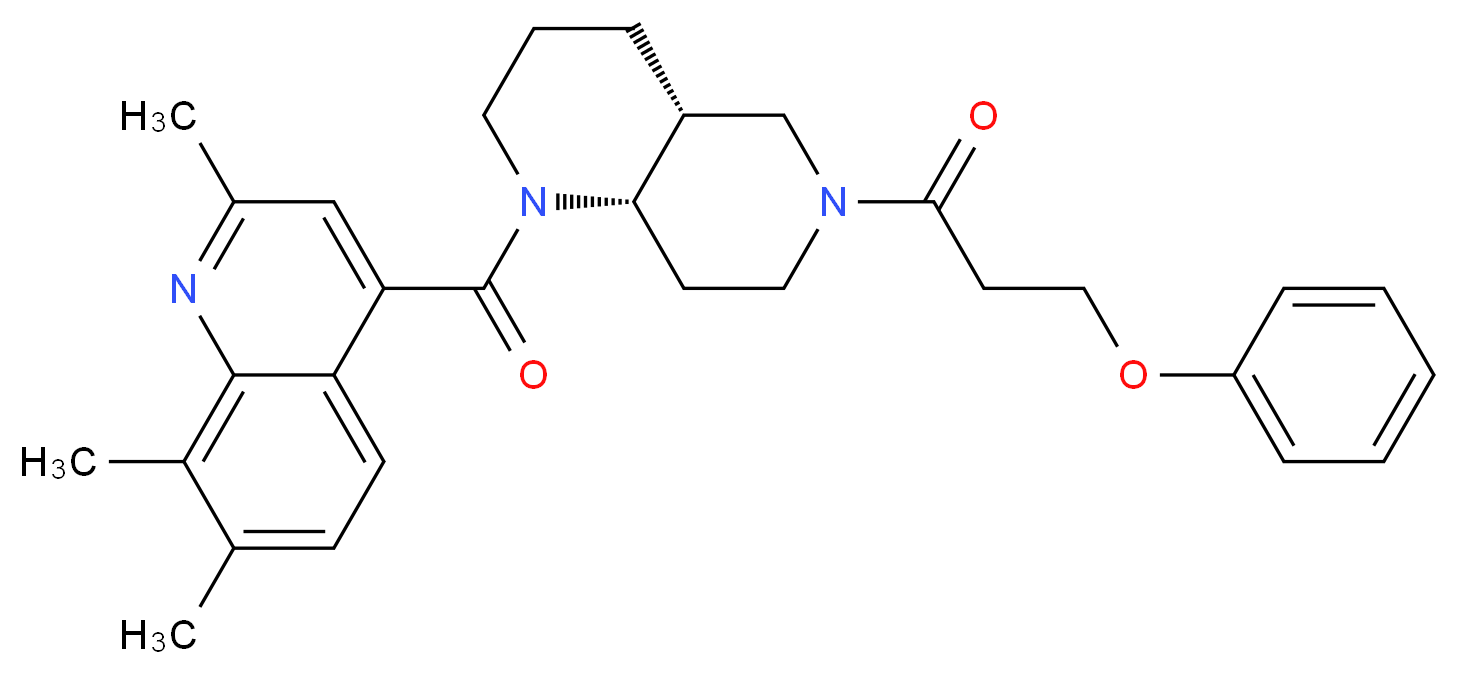 (4aR*,8aS*)-6-(3-phenoxypropanoyl)-1-[(2,7,8-trimethyl-4-quinolinyl)carbonyl]decahydro-1,6-naphthyridine_分子结构_CAS_)