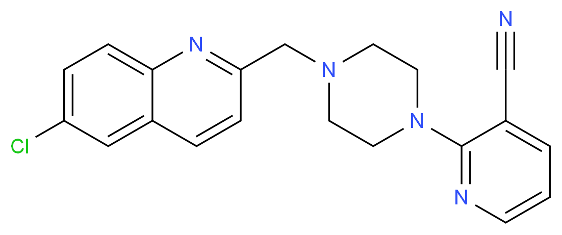 2-{4-[(6-chloroquinolin-2-yl)methyl]piperazin-1-yl}nicotinonitrile_分子结构_CAS_)