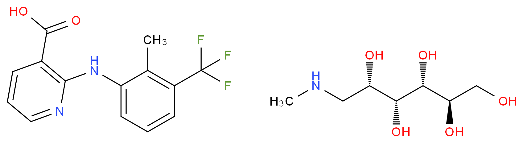(2R,3R,4R,5S)-6-(methylamino)hexane-1,2,3,4,5-pentol; 2-{[2-methyl-3-(trifluoromethyl)phenyl]amino}pyridine-3-carboxylic acid_分子结构_CAS_42461-84-7