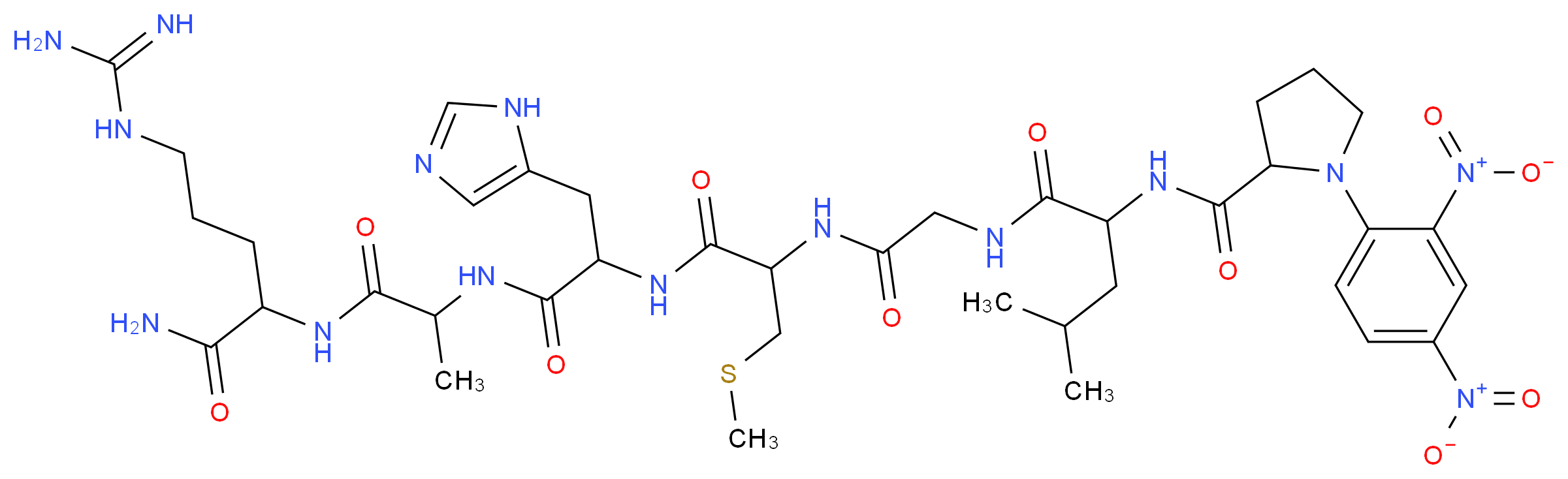 N-{[(1-{[1-({1-[(4-carbamimidamido-1-carbamoylbutyl)carbamoyl]ethyl}carbamoyl)-2-(1H-imidazol-5-yl)ethyl]carbamoyl}-2-(methylsulfanyl)ethyl)carbamoyl]methyl}-2-{[1-(2,4-dinitrophenyl)pyrrolidin-2-yl]formamido}-4-methylpentanamide_分子结构_CAS_145224-98-2