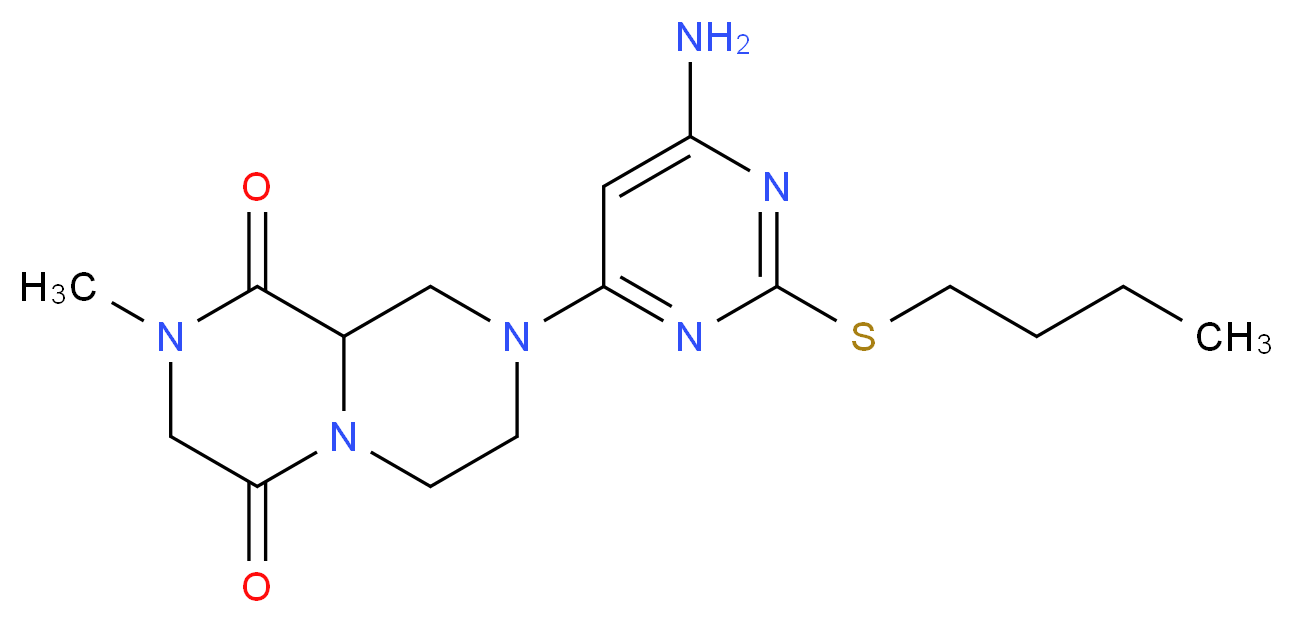 8-[6-amino-2-(butylthio)pyrimidin-4-yl]-2-methyltetrahydro-2H-pyrazino[1,2-a]pyrazine-1,4(3H,6H)-dione_分子结构_CAS_)