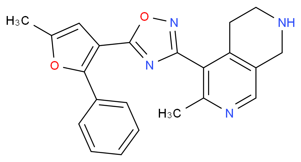 6-methyl-5-[5-(5-methyl-2-phenyl-3-furyl)-1,2,4-oxadiazol-3-yl]-1,2,3,4-tetrahydro-2,7-naphthyridine_分子结构_CAS_)