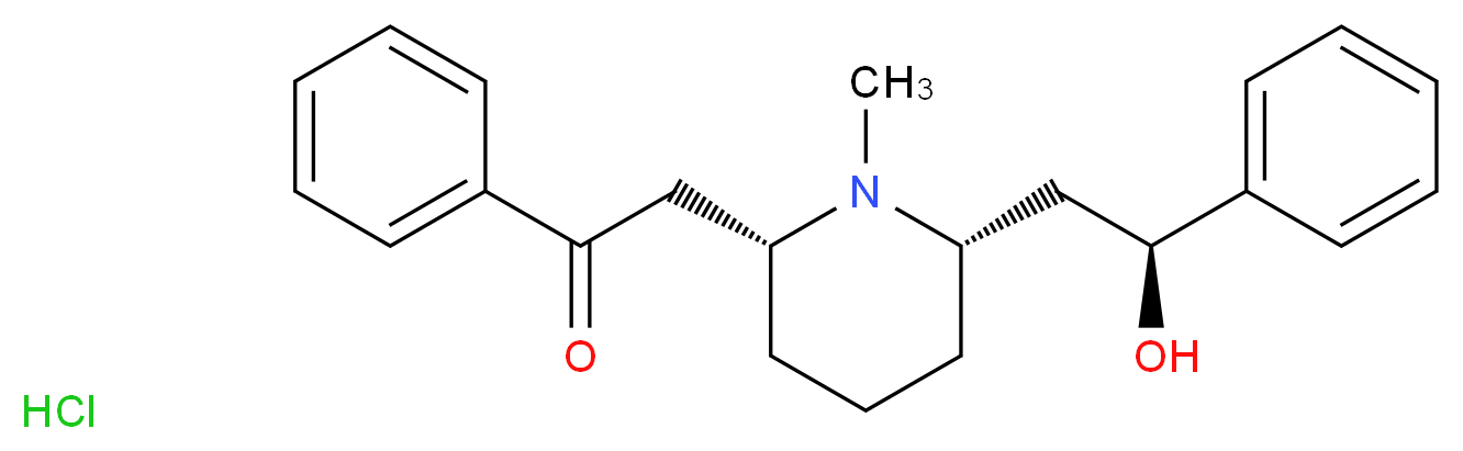 2-[(2R,6S)-6-[(2S)-2-hydroxy-2-phenylethyl]-1-methylpiperidin-2-yl]-1-phenylethan-1-one hydrochloride_分子结构_CAS_134-63-4