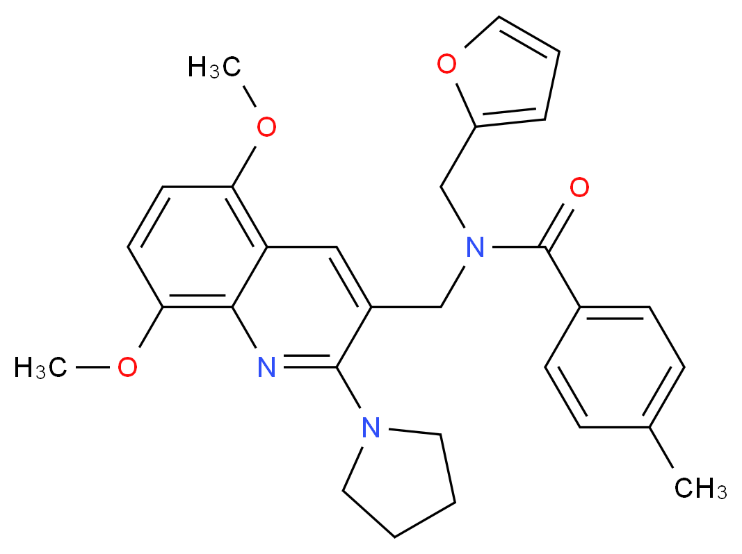 N-{[5,8-dimethoxy-2-(1-pyrrolidinyl)-3-quinolinyl]methyl}-N-(2-furylmethyl)-4-methylbenzamide_分子结构_CAS_)