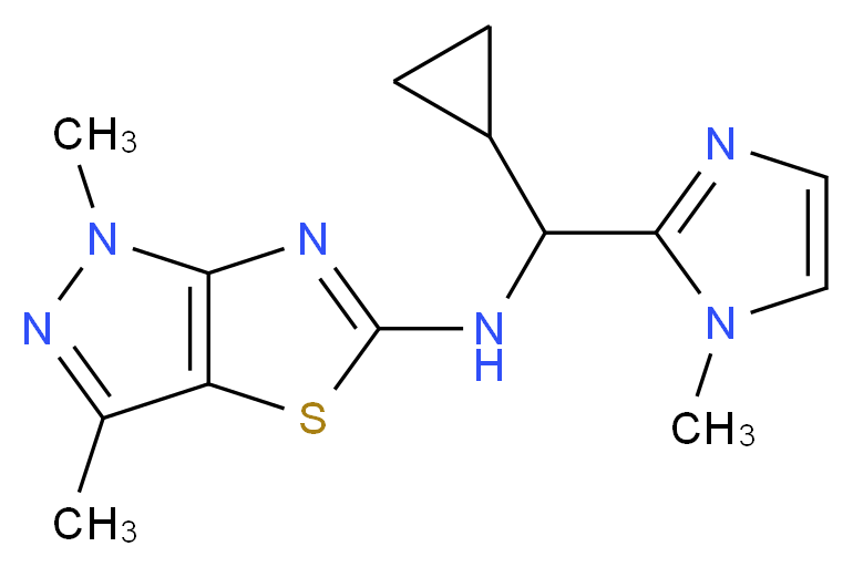 N-[cyclopropyl(1-methyl-1H-imidazol-2-yl)methyl]-1,3-dimethyl-1H-pyrazolo[3,4-d][1,3]thiazol-5-amine_分子结构_CAS_)