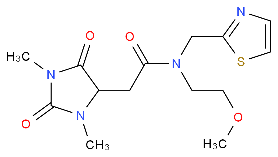 2-(1,3-dimethyl-2,5-dioxo-4-imidazolidinyl)-N-(2-methoxyethyl)-N-(1,3-thiazol-2-ylmethyl)acetamide_分子结构_CAS_)