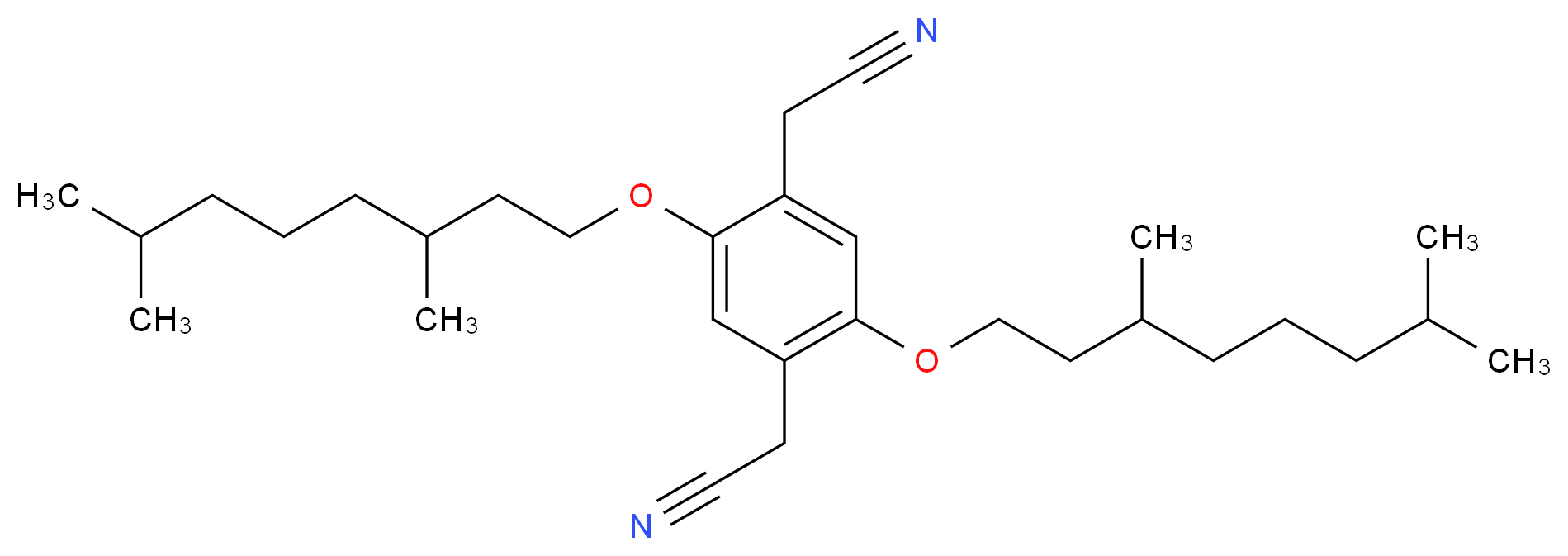 2,5-双(3',7'-二甲基辛氧基)苯-1,4-二乙腈_分子结构_CAS_480438-86-6)