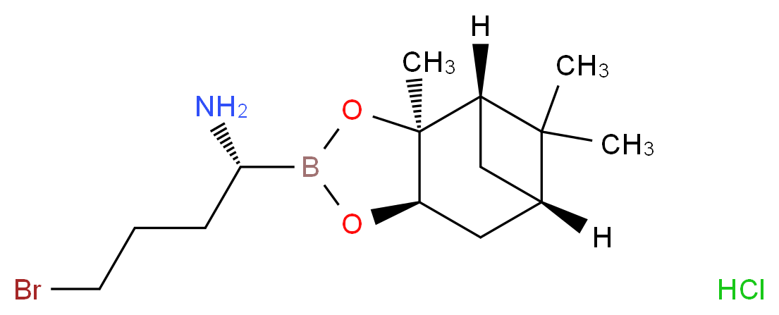 (1R)-4-bromo-1-[(1S,2S,6R,8S)-1,8-dihydrogenio-2,9,9-trimethyl-3,5-dioxa-4-boratricyclo[6.1.1.0<sup>2</sup>,<sup>6</sup>]decan-4-yl]butan-1-amine hydrochloride_分子结构_CAS_131100-00-0