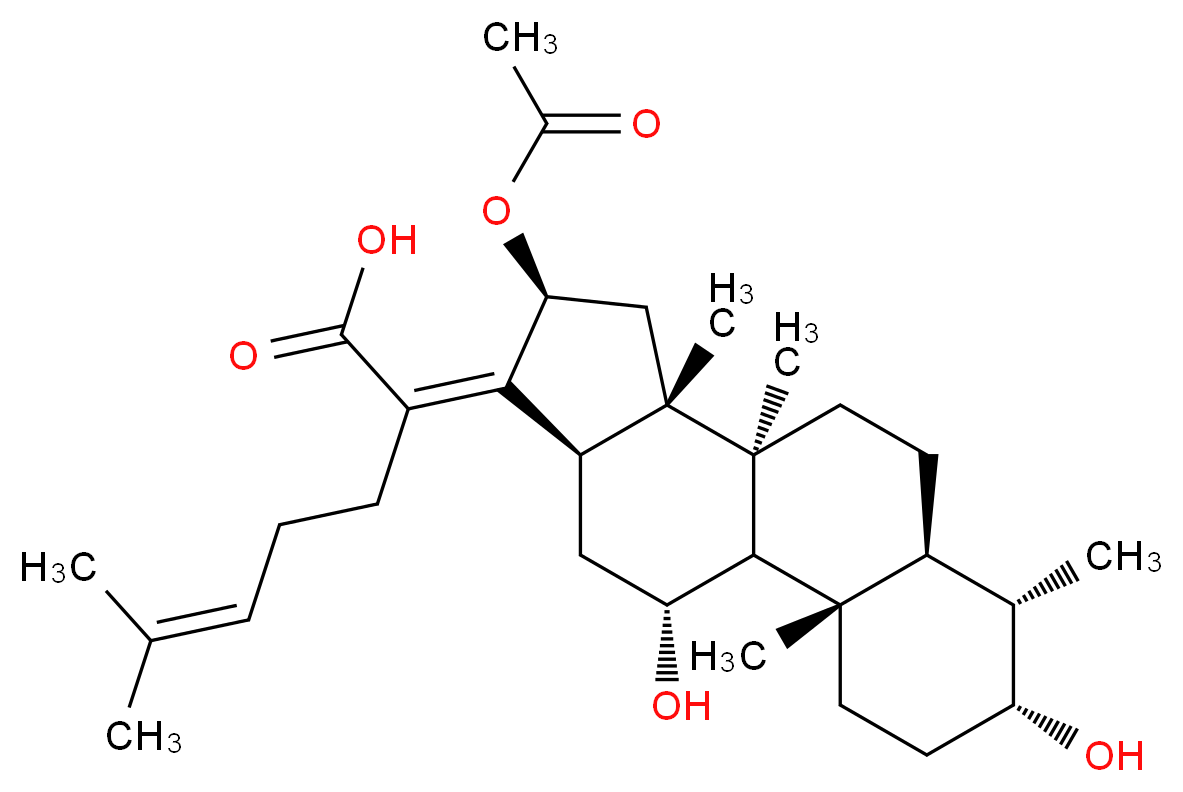 2-[(1S,2S,5R,6S,7S,10S,11S,13S,14Z,15R,17R)-13-(acetyloxy)-5,17-dihydroxy-2,6,10,11-tetramethyltetracyclo[8.7.0.0<sup>2</sup>,<sup>7</sup>.0<sup>1</sup><sup>1</sup>,<sup>1</sup><sup>5</sup>]heptadecan-14-ylidene]-6-methylhept-5-enoic acid_分子结构_CAS_6990-06-3