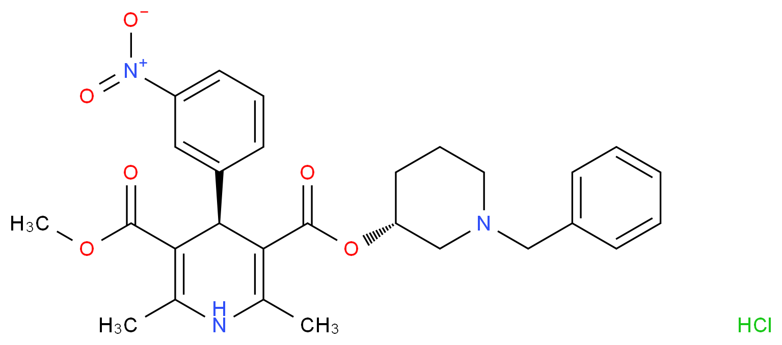 3-(3R)-1-benzylpiperidin-3-yl 5-methyl (4R)-2,6-dimethyl-4-(3-nitrophenyl)-1,4-dihydropyridine-3,5-dicarboxylate hydrochloride_分子结构_CAS_91599-74-5