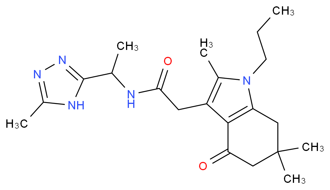 N-[1-(5-methyl-4H-1,2,4-triazol-3-yl)ethyl]-2-(2,6,6-trimethyl-4-oxo-1-propyl-4,5,6,7-tetrahydro-1H-indol-3-yl)acetamide_分子结构_CAS_)