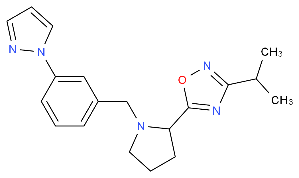3-isopropyl-5-{1-[3-(1H-pyrazol-1-yl)benzyl]-2-pyrrolidinyl}-1,2,4-oxadiazole_分子结构_CAS_)