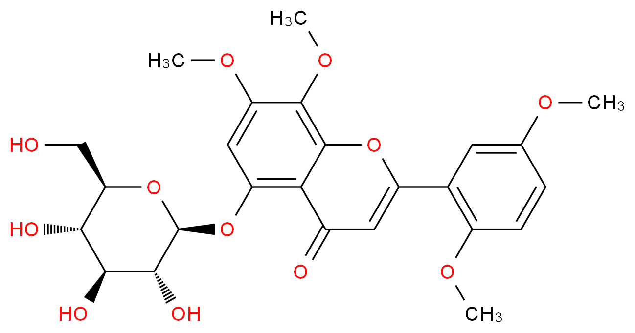 2-(2,5-dimethoxyphenyl)-7,8-dimethoxy-5-{[(2S,3R,4S,5S,6R)-3,4,5-trihydroxy-6-(hydroxymethyl)oxan-2-yl]oxy}-4H-chromen-4-one_分子结构_CAS_942626-75-7