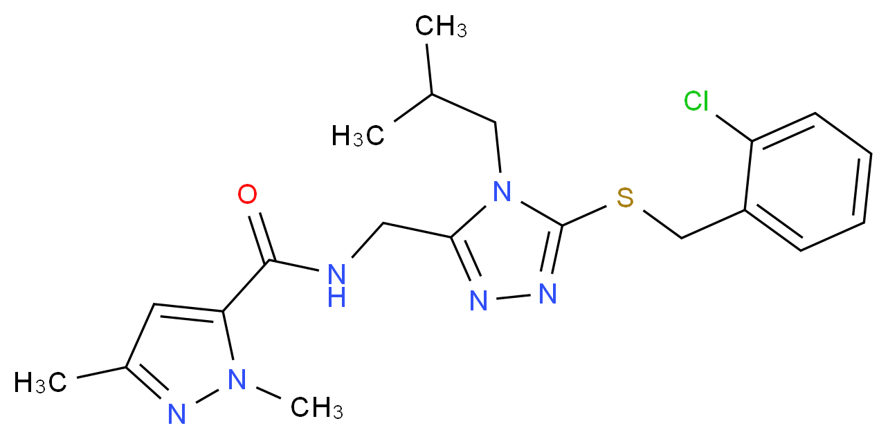 N-({5-[(2-chlorobenzyl)thio]-4-isobutyl-4H-1,2,4-triazol-3-yl}methyl)-1,3-dimethyl-1H-pyrazole-5-carboxamide_分子结构_CAS_)