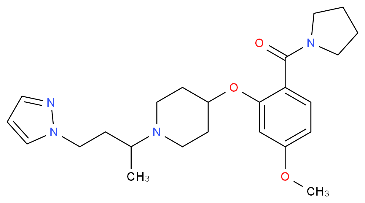 4-[5-methoxy-2-(1-pyrrolidinylcarbonyl)phenoxy]-1-[1-methyl-3-(1H-pyrazol-1-yl)propyl]piperidine_分子结构_CAS_)