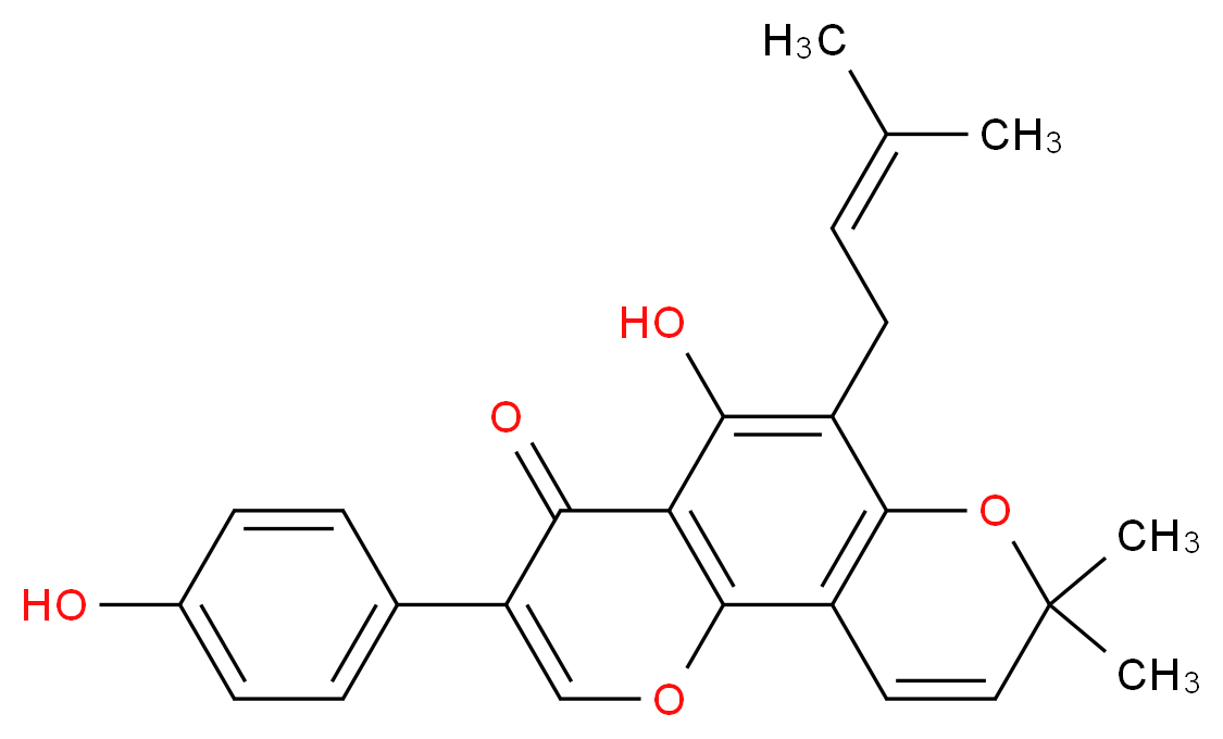 5-hydroxy-3-(4-hydroxyphenyl)-8,8-dimethyl-6-(3-methylbut-2-en-1-yl)-4H,8H-pyrano[2,3-h]chromen-4-one_分子结构_CAS_482-53-1