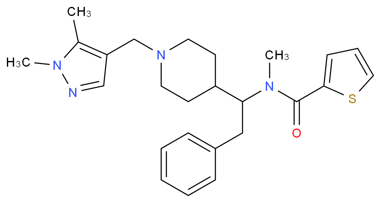 N-(1-{1-[(1,5-dimethyl-1H-pyrazol-4-yl)methyl]-4-piperidinyl}-2-phenylethyl)-N-methyl-2-thiophenecarboxamide_分子结构_CAS_)