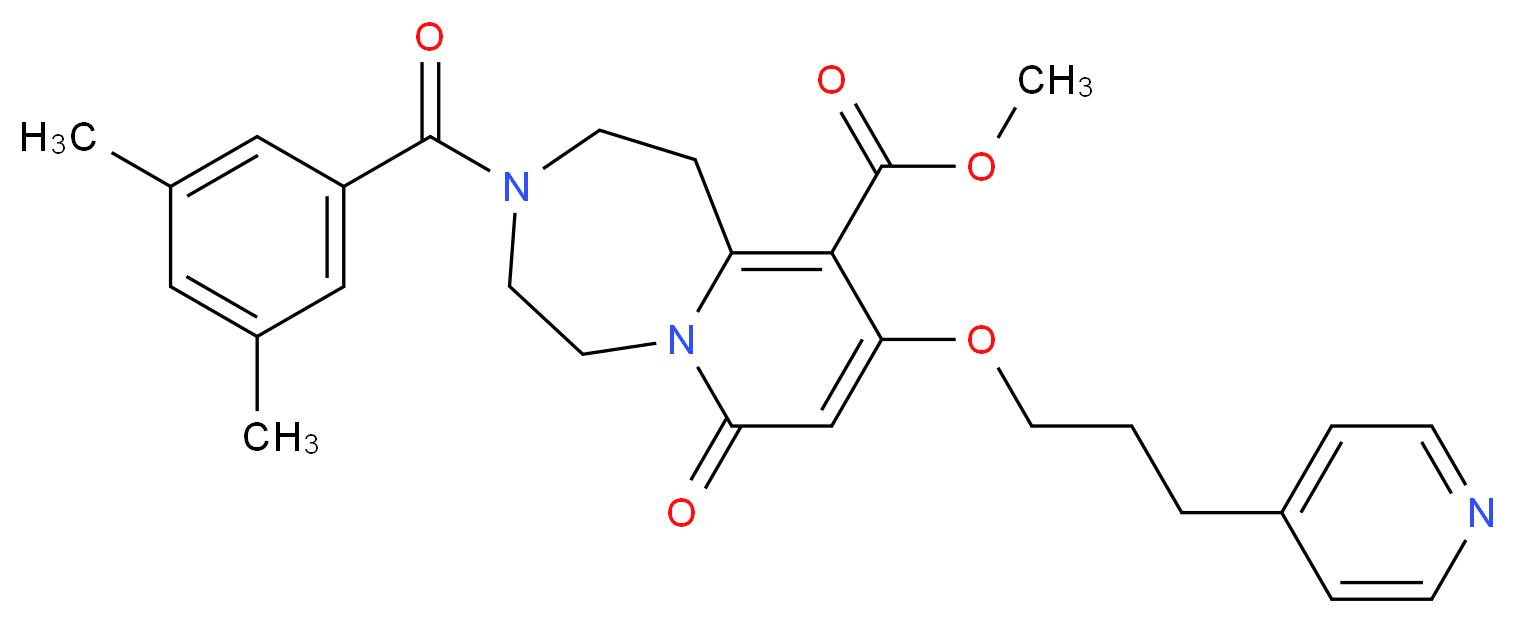 methyl 3-(3,5-dimethylbenzoyl)-7-oxo-9-[3-(4-pyridinyl)propoxy]-1,2,3,4,5,7-hexahydropyrido[1,2-d][1,4]diazepine-10-carboxylate_分子结构_CAS_)