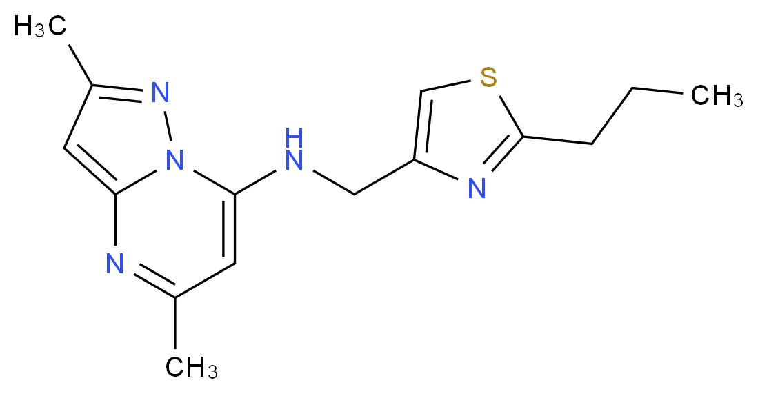 2,5-dimethyl-N-[(2-propyl-1,3-thiazol-4-yl)methyl]pyrazolo[1,5-a]pyrimidin-7-amine_分子结构_CAS_)