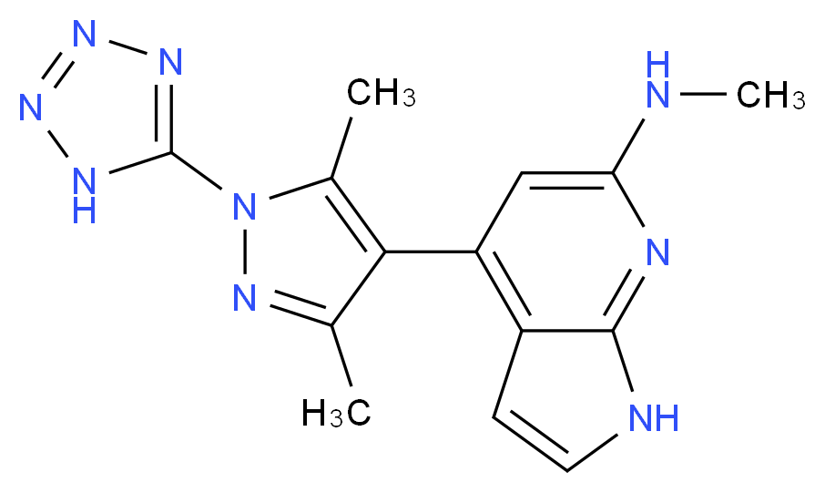 4-[3,5-dimethyl-1-(1H-tetrazol-5-yl)-1H-pyrazol-4-yl]-N-methyl-1H-pyrrolo[2,3-b]pyridin-6-amine_分子结构_CAS_)