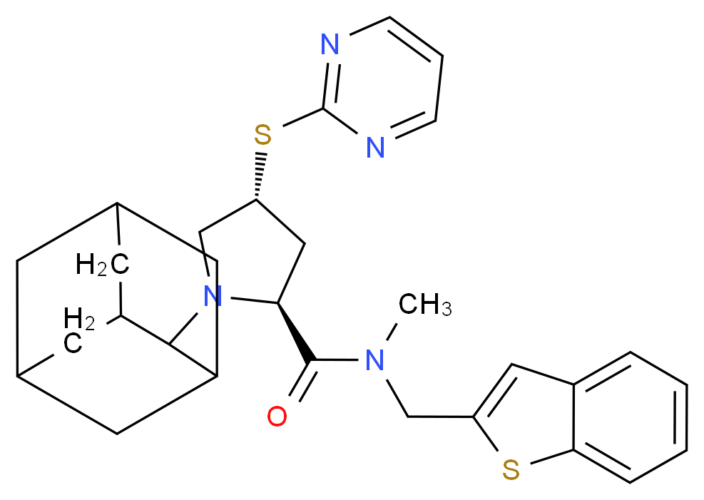 (4R)-1-(2-adamantyl)-N-(1-benzothien-2-ylmethyl)-N-methyl-4-(2-pyrimidinylthio)-L-prolinamide_分子结构_CAS_)