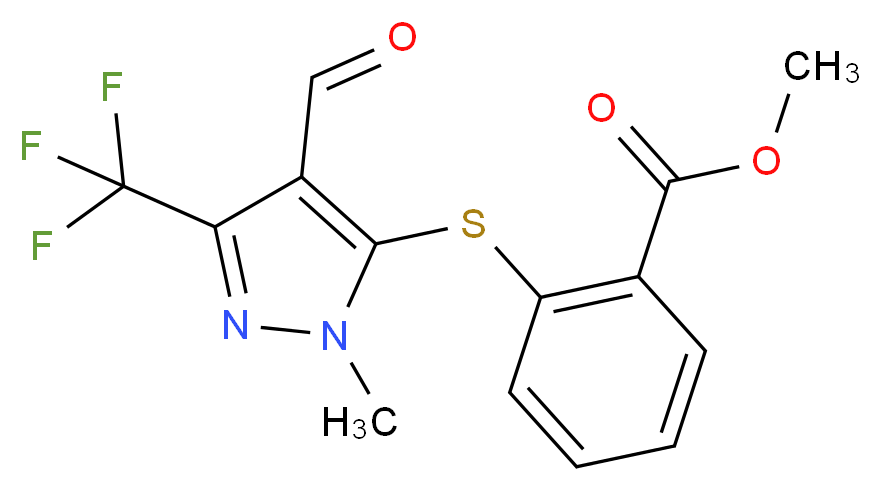 Methyl 2-{[4-formyl-1-methyl-3-(trifluoromethyl)-1H-pyrazol-5-yl]sulfanyl}benzenecarboxylate_分子结构_CAS_)