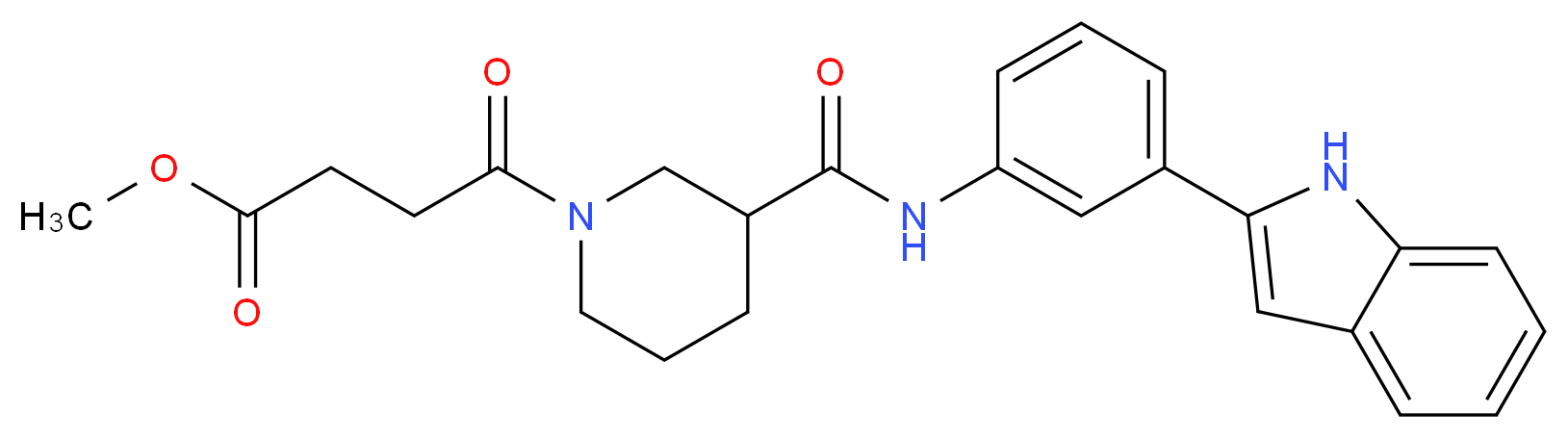 methyl 4-[3-({[3-(1H-indol-2-yl)phenyl]amino}carbonyl)-1-piperidinyl]-4-oxobutanoate_分子结构_CAS_)