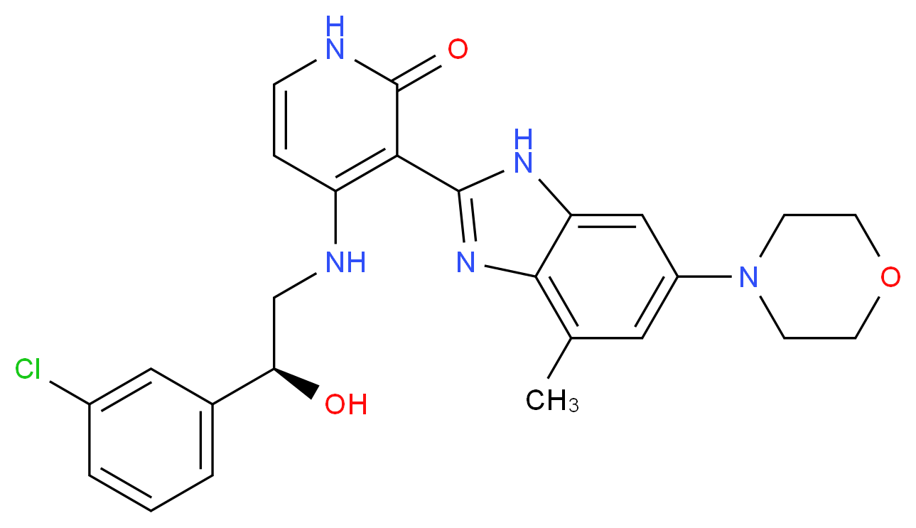 4-{[(2S)-2-(3-chlorophenyl)-2-hydroxyethyl]amino}-3-[4-methyl-6-(morpholin-4-yl)-1H-1,3-benzodiazol-2-yl]-1,2-dihydropyridin-2-one_分子结构_CAS_468740-43-4