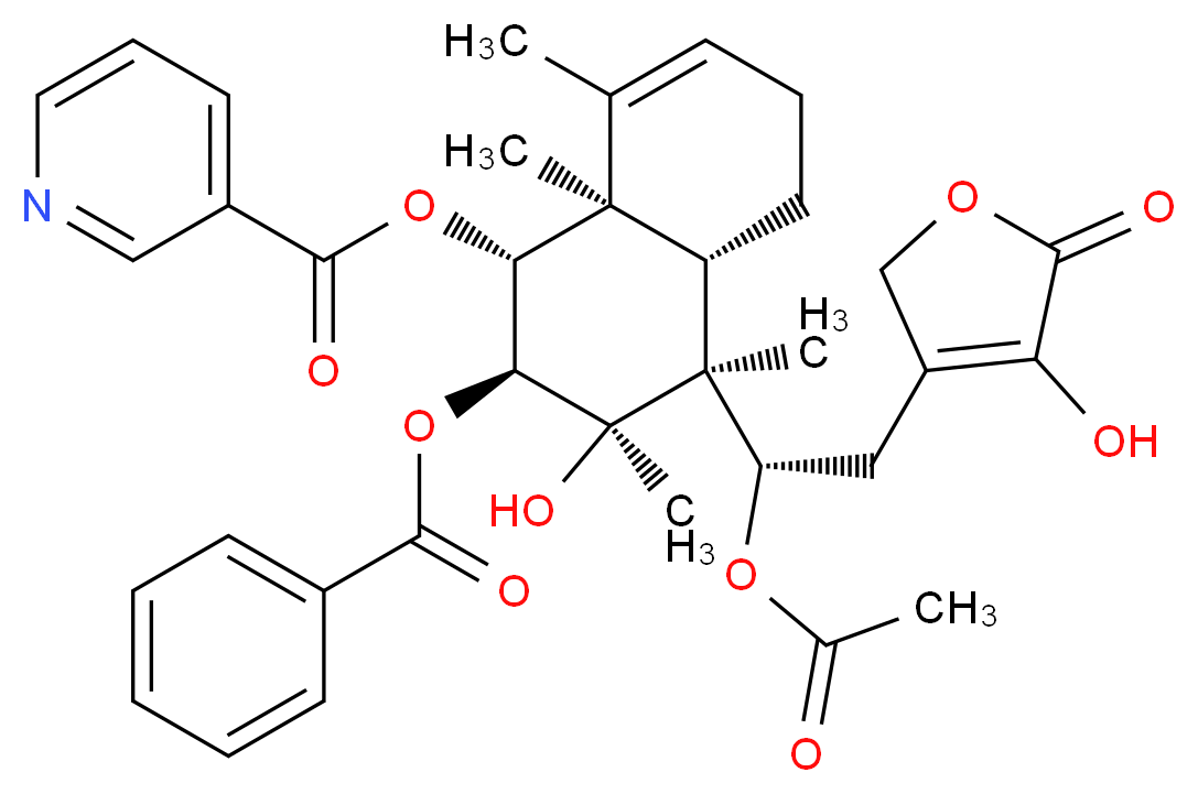 (1R,2S,3R,4S,4aS,8aR)-4-[(1S)-1-(acetyloxy)-2-(4-hydroxy-5-oxo-2,5-dihydrofuran-3-yl)ethyl]-2-(benzoyloxy)-3-hydroxy-3,4,8,8a-tetramethyl-1,2,3,4,4a,5,6,8a-octahydronaphthalen-1-yl pyridine-3-carboxylate_分子结构_CAS_1207181-58-5