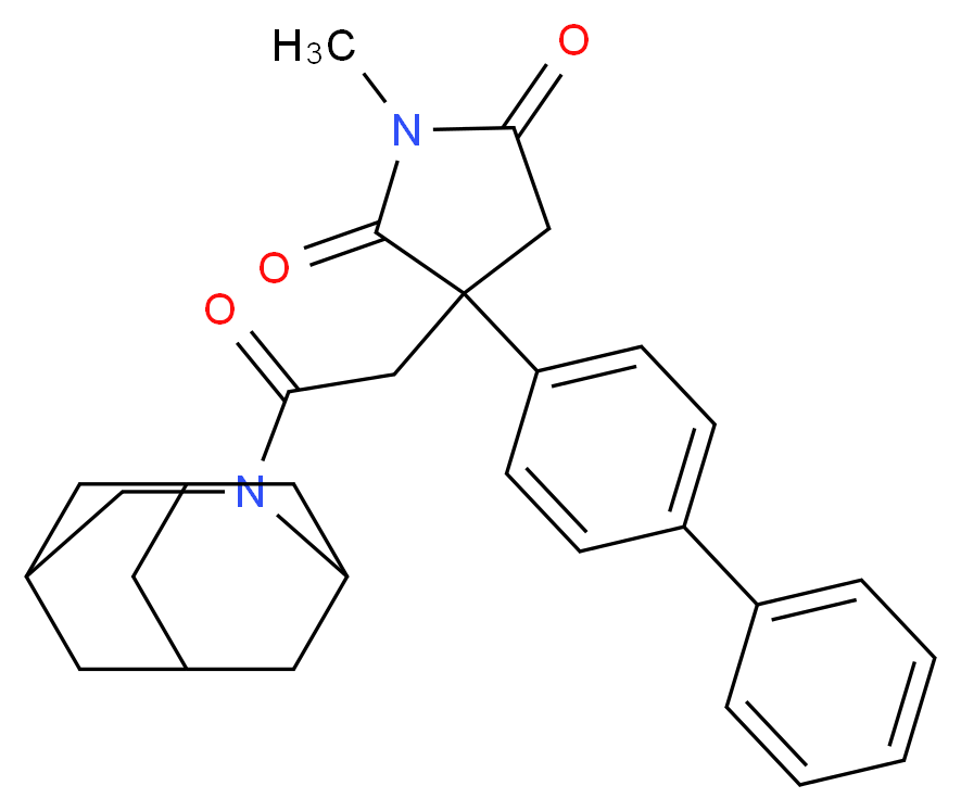 3-[2-(4-azatricyclo[4.3.1.1~3,8~]undec-4-yl)-2-oxoethyl]-3-(4-biphenylyl)-1-methyl-2,5-pyrrolidinedione_分子结构_CAS_)
