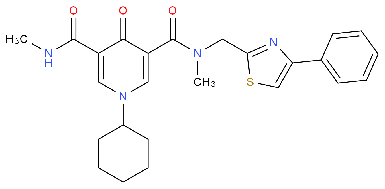 1-cyclohexyl-N,N'-dimethyl-4-oxo-N-[(4-phenyl-1,3-thiazol-2-yl)methyl]-1,4-dihydro-3,5-pyridinedicarboxamide_分子结构_CAS_)