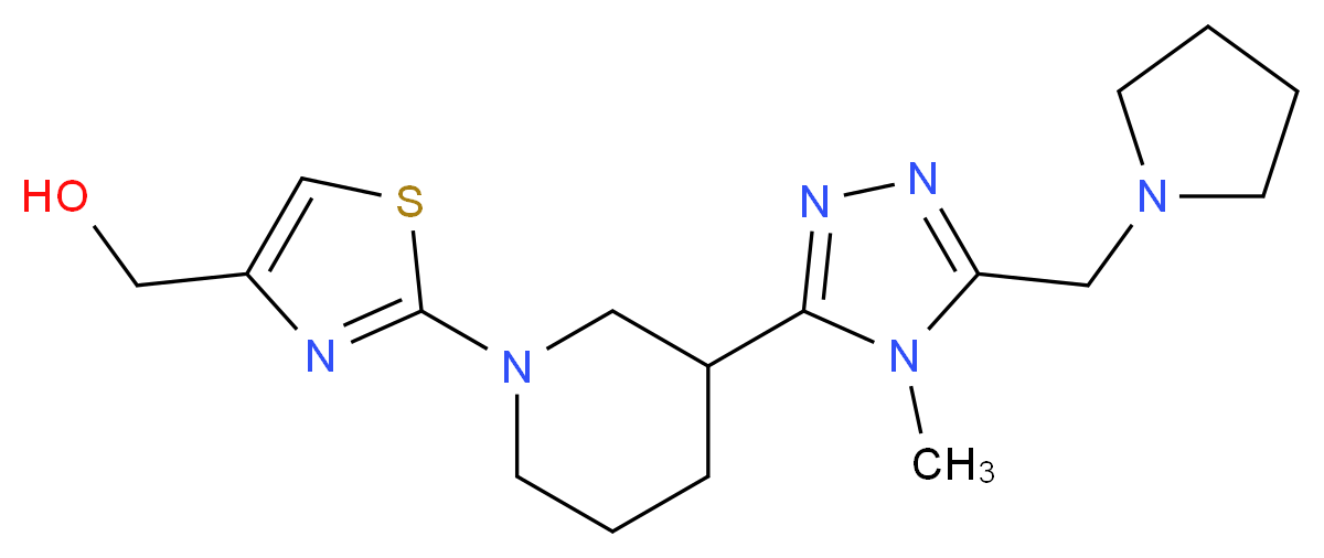 (2-{3-[4-methyl-5-(pyrrolidin-1-ylmethyl)-4H-1,2,4-triazol-3-yl]piperidin-1-yl}-1,3-thiazol-4-yl)methanol_分子结构_CAS_)