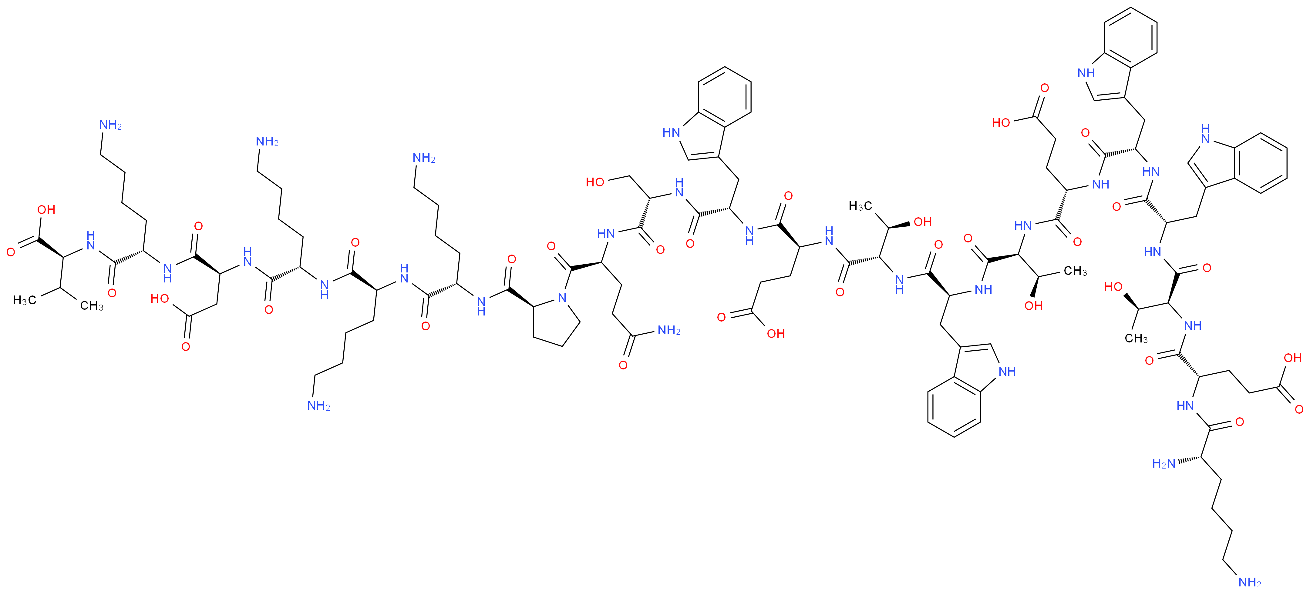 (4S)-4-{[(1S,2R)-1-{[(1S)-1-{[(1S,2R)-1-{[(1S)-1-{[(1S)-1-{[(1S)-1-{[(2S)-1-[(2S)-2-{[(1S)-5-amino-1-{[(1S)-5-amino-1-{[(1S)-5-amino-1-{[(1S)-1-{[(1S)-5-amino-1-{[(1S)-1-carboxy-2-methylpropyl]carbamoyl}pentyl]carbamoyl}-2-carboxyethyl]carbamoyl}pentyl]carbamoyl}pentyl]carbamoyl}pentyl]carbamoyl}pyrrolidin-1-yl]-4-carbamoyl-1-oxobutan-2-yl]carbamoyl}-2-hydroxyethyl]carbamoyl}-2-(1H-indol-3-yl)ethyl]carbamoyl}-3-carboxypropyl]carbamoyl}-2-hydroxypropyl]carbamoyl}-2-(1H-indol-3-yl)ethyl]carbamoyl}-2-hydroxypropyl]carbamoyl}-4-[(2S)-2-[(2S)-2-[(2S,3R)-2-[(2S)-4-carboxy-2-[(2S)-2,6-diaminohexanamido]butanamido]-3-hydroxybutanamido]-3-(1H-indol-3-yl)propanamido]-3-(1H-indol-3-yl)propanamido]butanoic acid_分子结构_CAS_395069-86-0