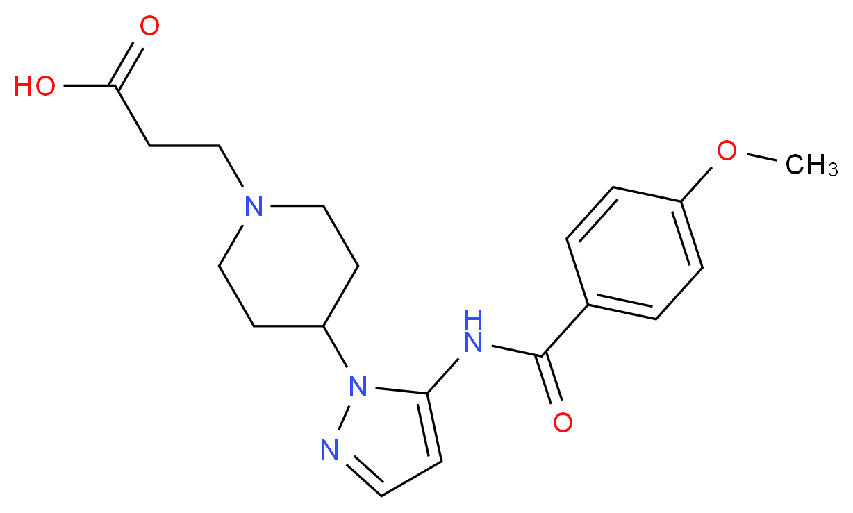 3-(4-{5-[(4-methoxybenzoyl)amino]-1H-pyrazol-1-yl}piperidin-1-yl)propanoic acid_分子结构_CAS_)