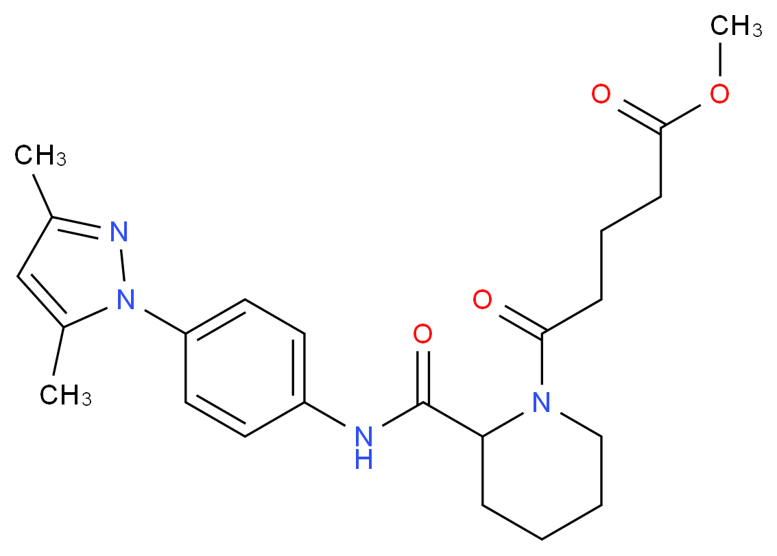 methyl 5-[2-({[4-(3,5-dimethyl-1H-pyrazol-1-yl)phenyl]amino}carbonyl)-1-piperidinyl]-5-oxopentanoate_分子结构_CAS_)