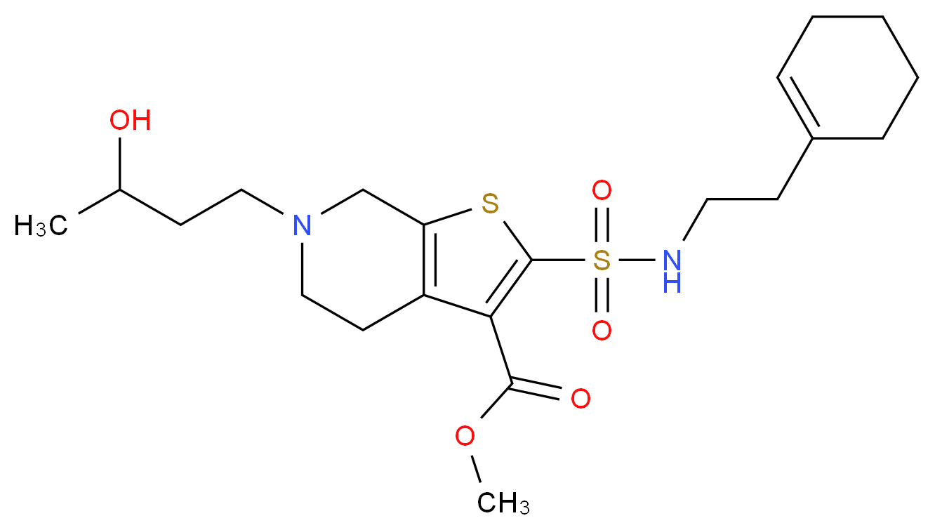 methyl 2-({[2-(1-cyclohexen-1-yl)ethyl]amino}sulfonyl)-6-(3-hydroxybutyl)-4,5,6,7-tetrahydrothieno[2,3-c]pyridine-3-carboxylate_分子结构_CAS_)