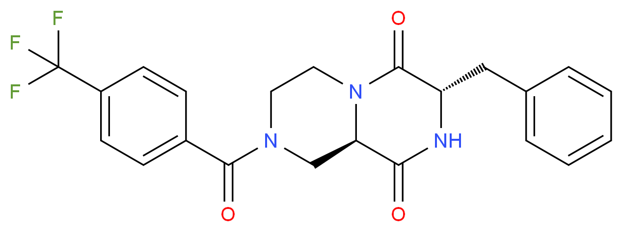 (3S,9aR)-3-benzyl-8-[4-(trifluoromethyl)benzoyl]tetrahydro-2H-pyrazino[1,2-a]pyrazine-1,4(3H,6H)-dione_分子结构_CAS_)