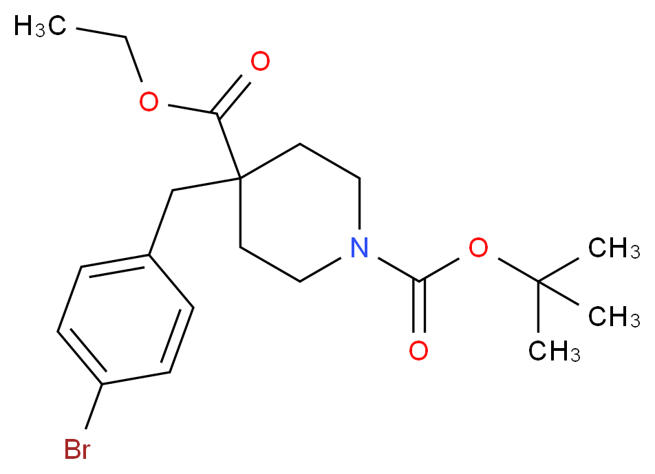 1-tert-butyl 4-ethyl 4-[(4-bromophenyl)methyl]piperidine-1,4-dicarboxylate_分子结构_CAS_912617-73-3