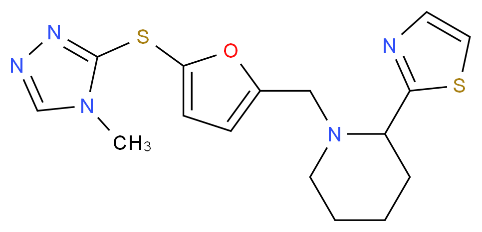 1-({5-[(4-methyl-4H-1,2,4-triazol-3-yl)thio]-2-furyl}methyl)-2-(1,3-thiazol-2-yl)piperidine_分子结构_CAS_)