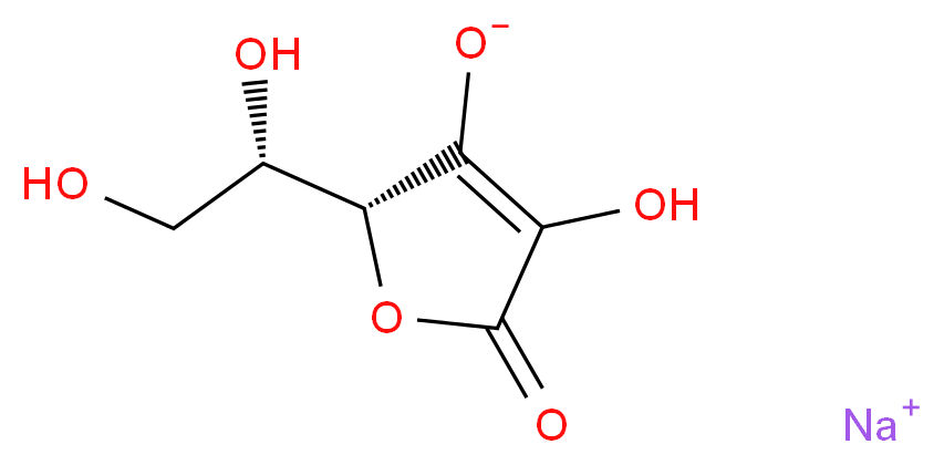 sodium (2R)-2-[(1S)-1,2-dihydroxyethyl]-4-hydroxy-5-oxo-2,5-dihydrofuran-3-olate_分子结构_CAS_134-03-2