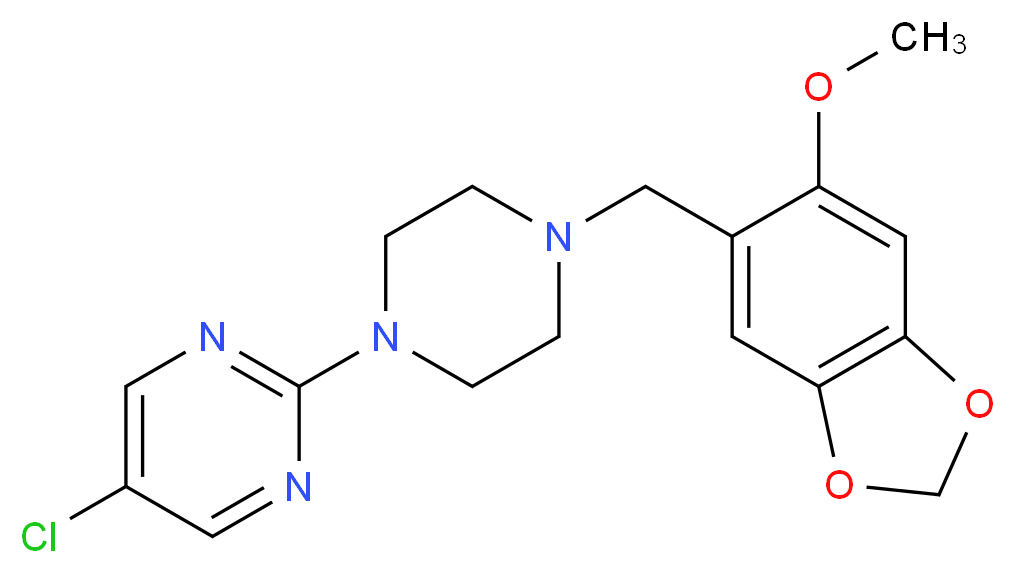 5-chloro-2-{4-[(6-methoxy-1,3-benzodioxol-5-yl)methyl]piperazin-1-yl}pyrimidine_分子结构_CAS_)