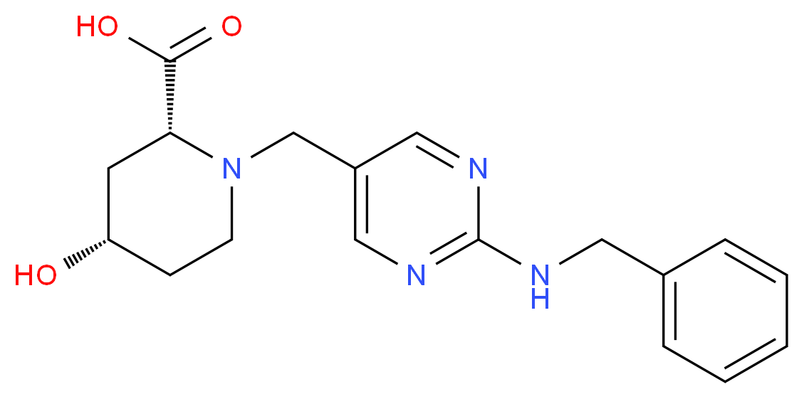 (2R*,4S*)-1-{[2-(benzylamino)pyrimidin-5-yl]methyl}-4-hydroxypiperidine-2-carboxylic acid_分子结构_CAS_)