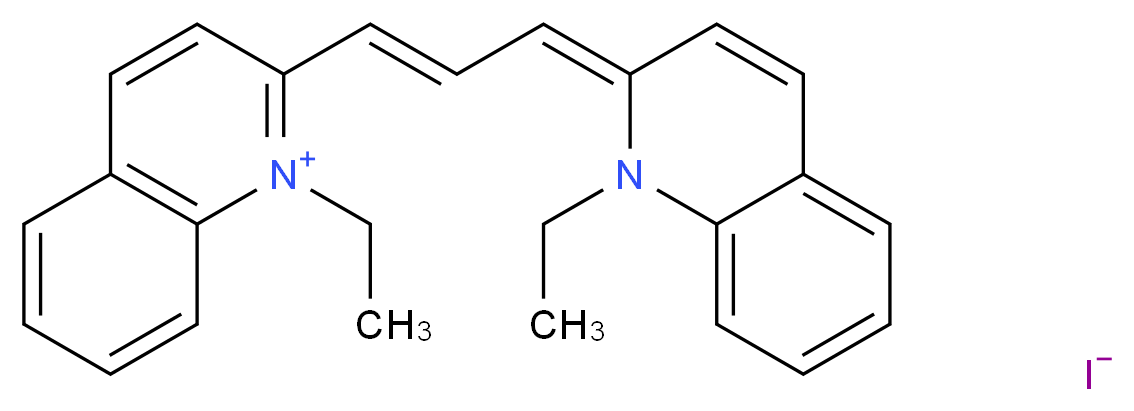 1-ethyl-2-[(1E)-3-[(2Z)-1-ethyl-1,2-dihydroquinolin-2-ylidene]prop-1-en-1-yl]quinolin-1-ium iodide_分子结构_CAS_605-91-4