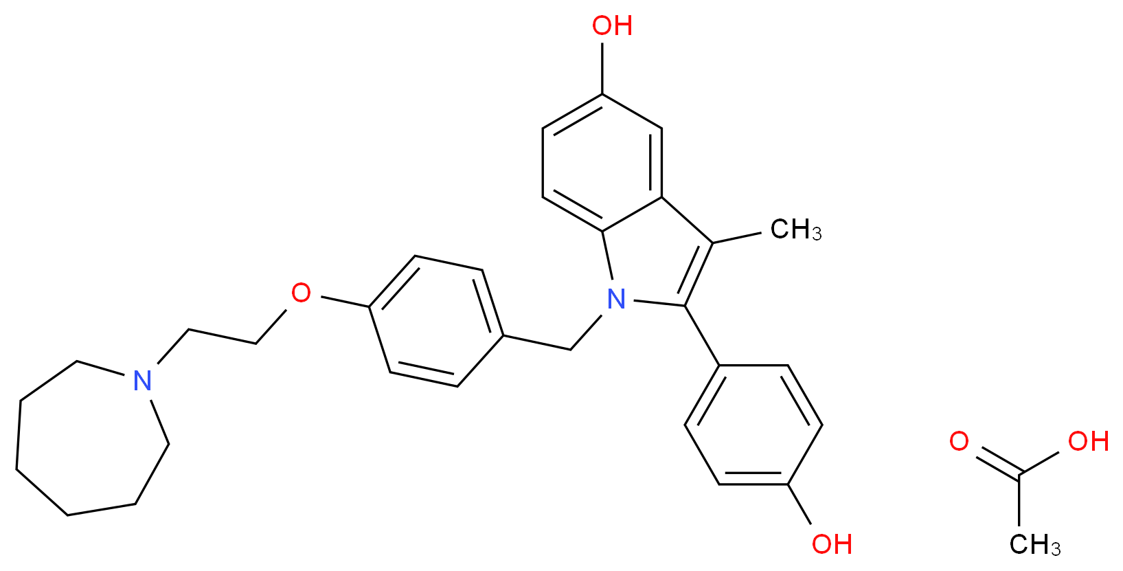1-({4-[2-(azepan-1-yl)ethoxy]phenyl}methyl)-2-(4-hydroxyphenyl)-3-methyl-1H-indol-5-ol; acetic acid_分子结构_CAS_198481-33-3