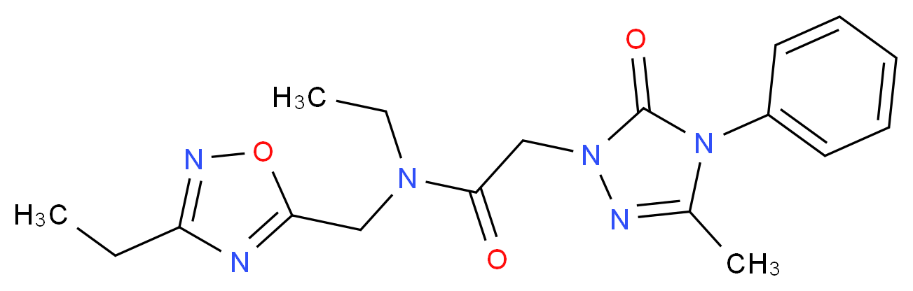 N-ethyl-N-[(3-ethyl-1,2,4-oxadiazol-5-yl)methyl]-2-(3-methyl-5-oxo-4-phenyl-4,5-dihydro-1H-1,2,4-triazol-1-yl)acetamide_分子结构_CAS_)